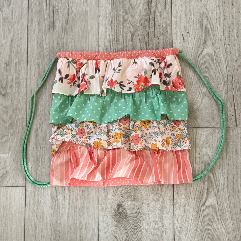 Matilda Jane Floral and Striped Ruffle Bag - Pink, Green, Cream